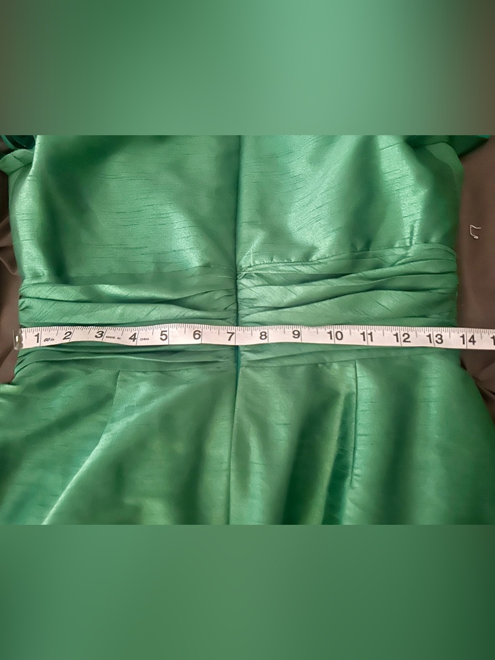 ALFRED SUNG Green Satin V-Neck Fit-and-Flare Dress - Picture 4 of 4